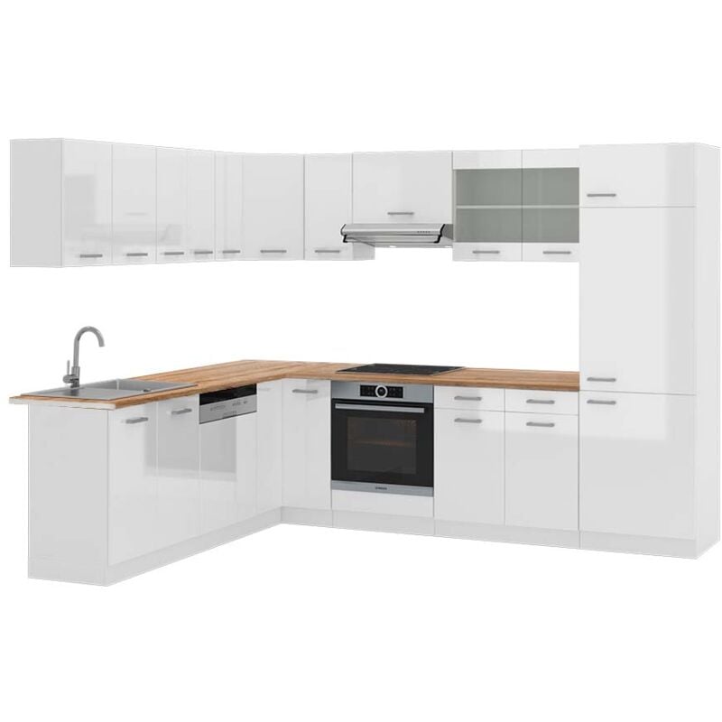 foto del prodotto vicco - cucina angolare completa r-line, bianco lucido bianco, 227 x 287 cm , pl rovere