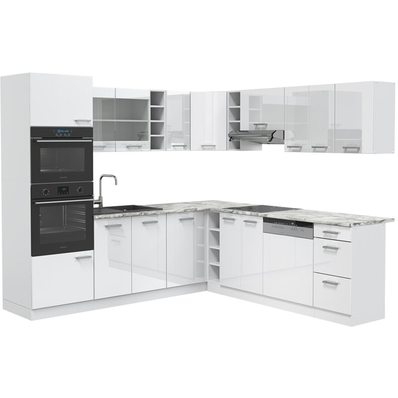 immagine 0 del prodotto vicco cucina angolare completa r line, bianco lucido bianco, 237 x 60 cm , pl marmo