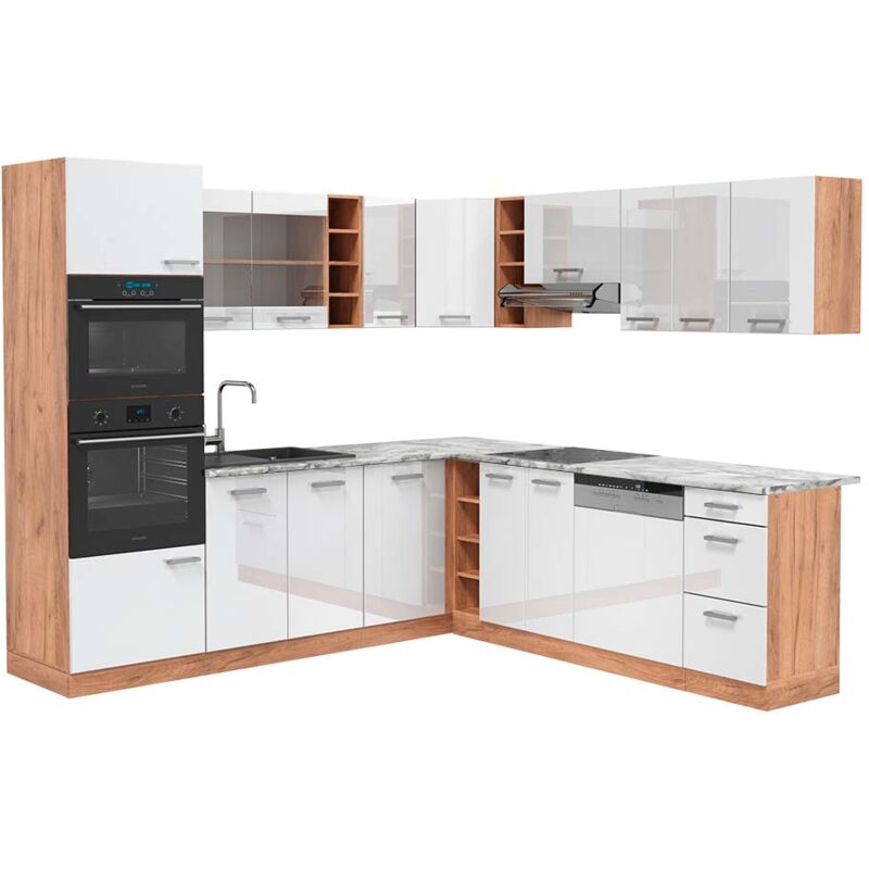 immagine 0 del prodotto vicco cucina angolare completa r line, bianco lucido oro power oak, 237 x 247 cm , pl marmo