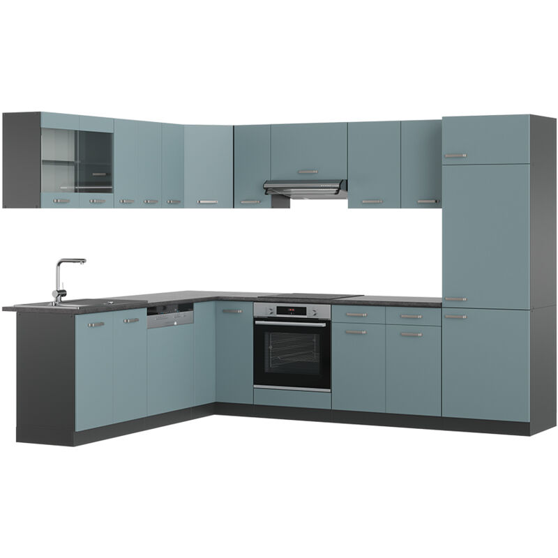 foto del prodotto vicco cucina angolare completa r line, blu grigio antracite, 227 x 287 cm , pl antracite