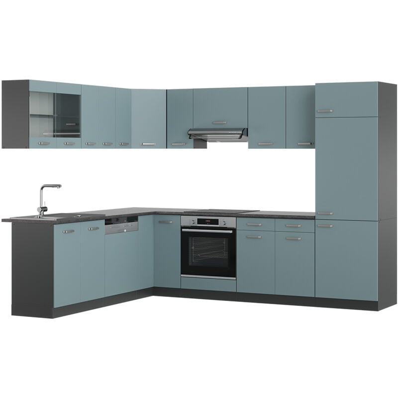 foto del prodotto vicco cucina angolare completa r line, blu grigio antracite, 227 x 287 cm senza piano di lavoro