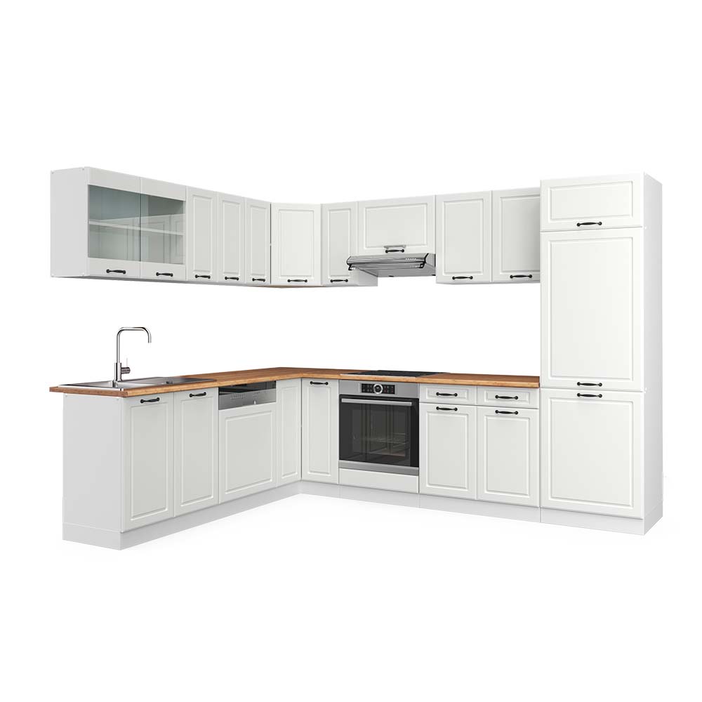 foto del prodotto vicco cucina angolare completa r line, casa di campagna bianca bianco, 227 x 287 cm , pl rovere
