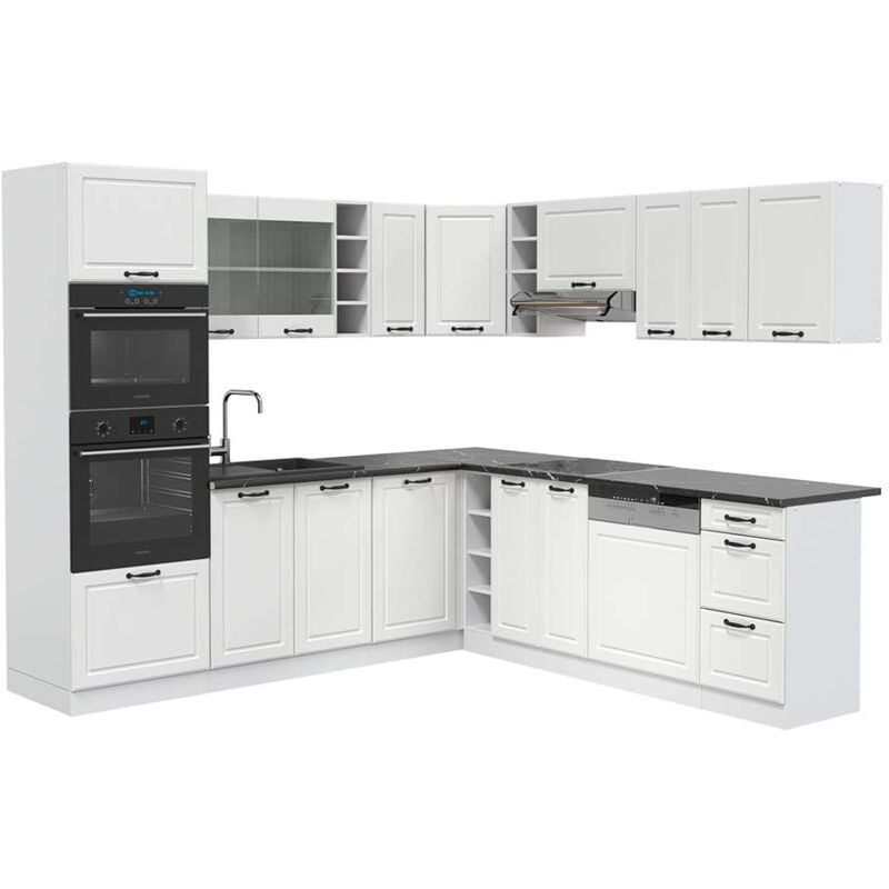 foto del prodotto vicco cucina angolare completa r line, casa di campagna bianca bianco, 237 x 247 cm , pl antracite
