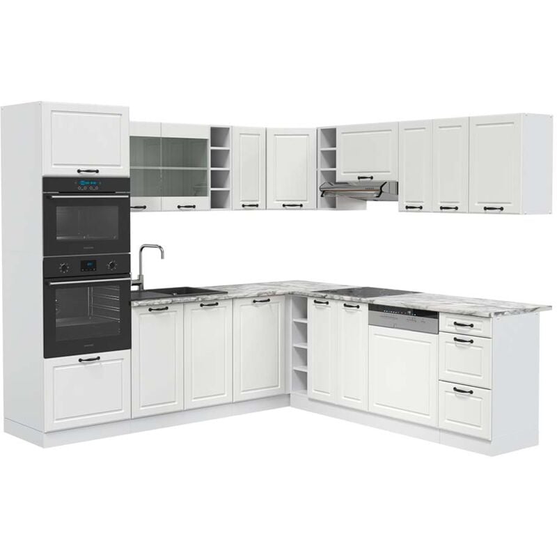 foto del prodotto vicco cucina angolare completa r line, casa di campagna bianca bianco, 237 x 60 cm , pl marmo