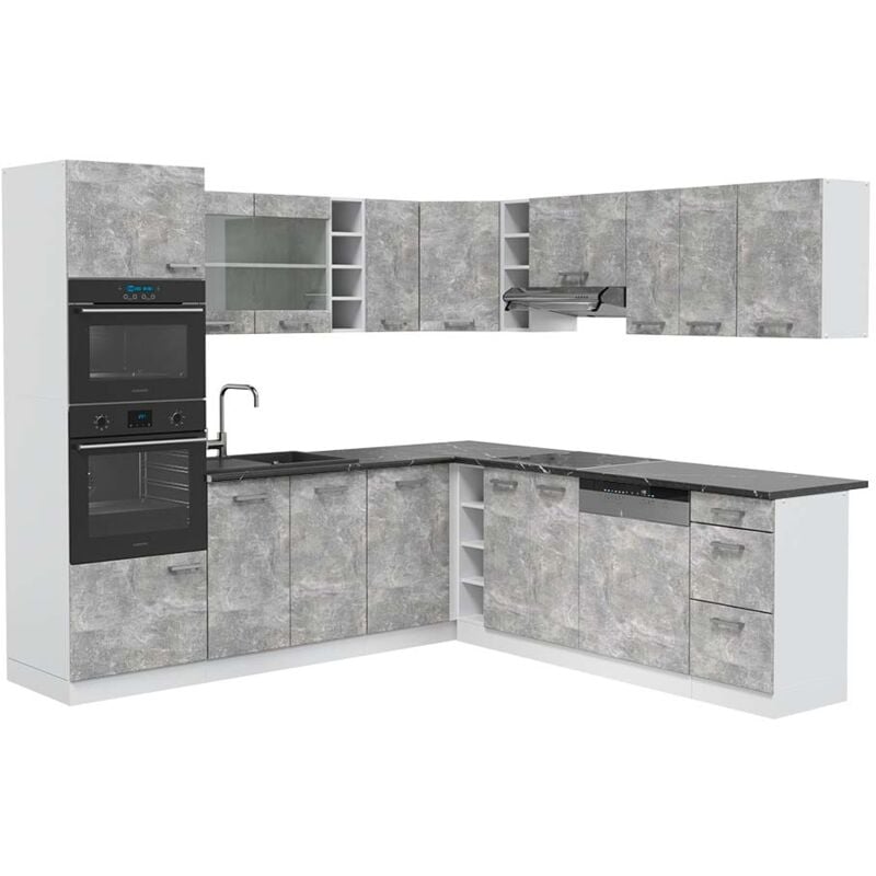 foto del prodotto vicco cucina angolare completa r line, cemento bianco, 237 x 247 cm , pl antracite