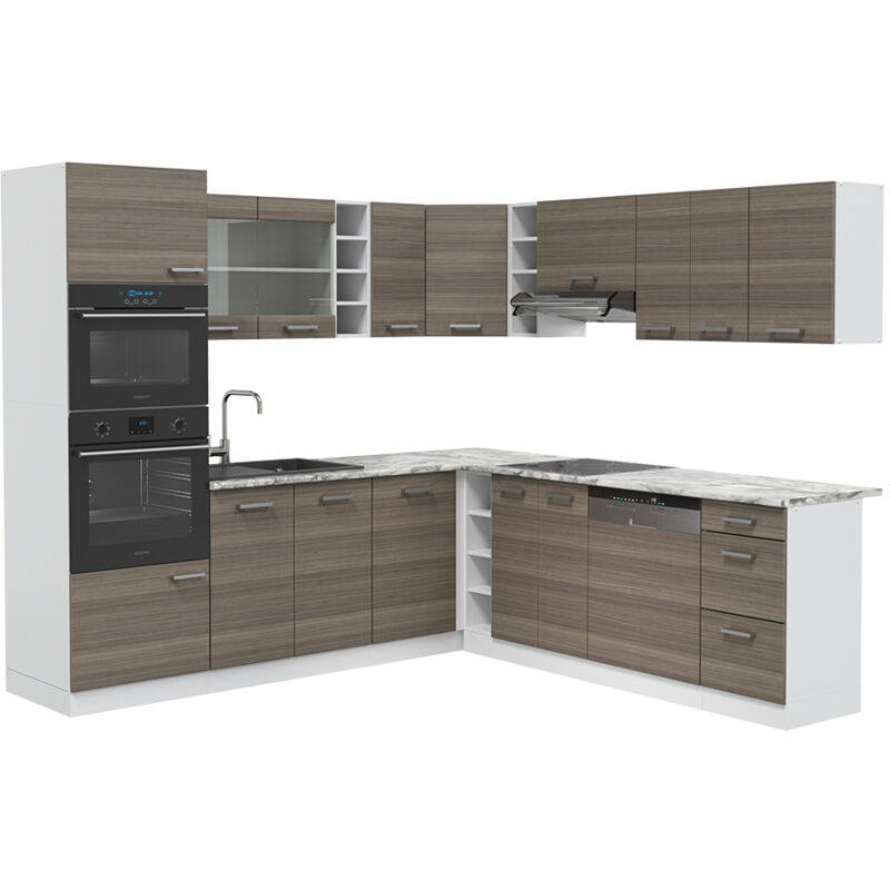 foto del prodotto vicco cucina angolare completa r line, grigio prezioso bianco, 237 x 60 cm senza piano di lavoro