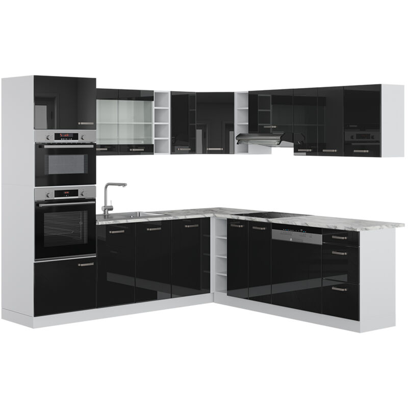 immagine 0 del prodotto vicco cucina angolare completa r line, nero lucido, 237 x 60 cm , pl marmo