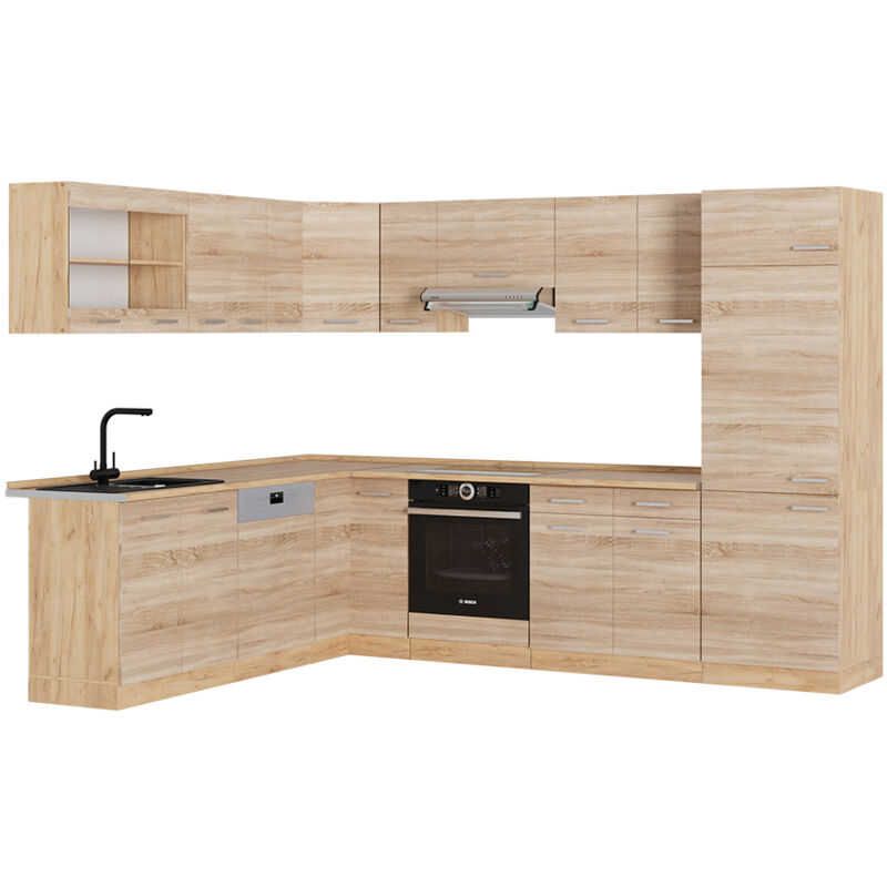 foto del prodotto vicco cucina angolare completa r line, rovere sonoma goldkraft, 227 x 287 cm senza piano di lavoro