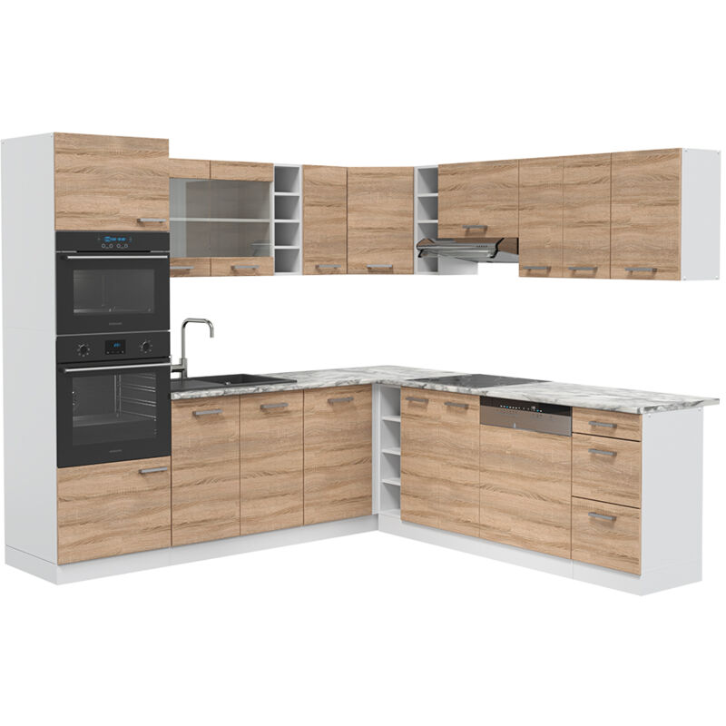 foto del prodotto vicco cucina angolare completa r line, sonoma bianco, 237 x 60 cm senza piano di lavoro