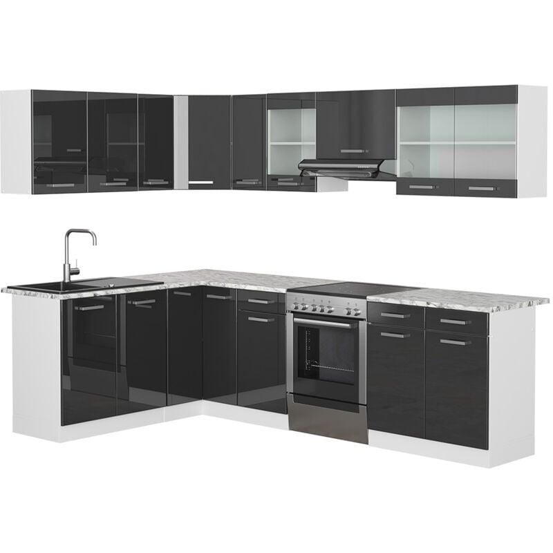 foto del prodotto vicco cucina angolare completa rick, antracite lucido, 167 x 60 cm , pl marmo