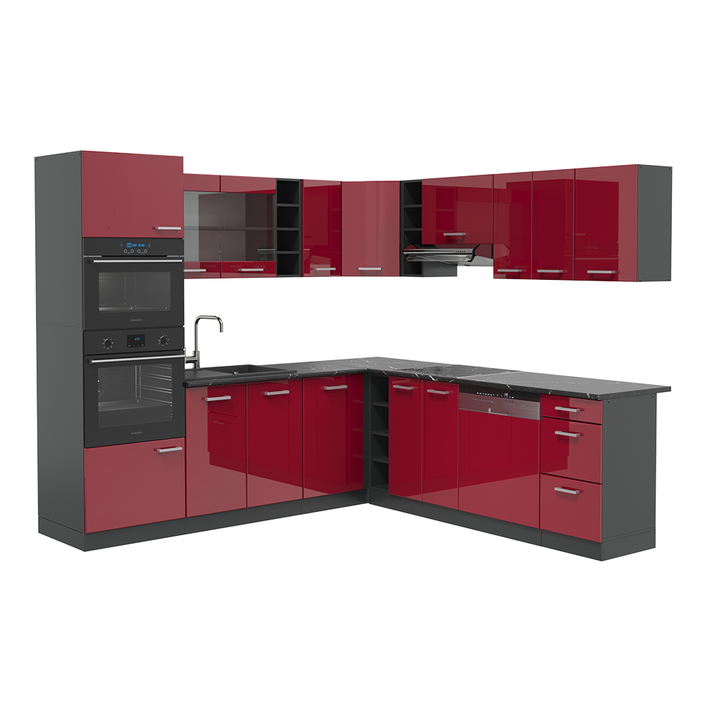 foto del prodotto vicco cucina angolare completa rosso lucido/antracite 247 x 60 cm , pl antracite