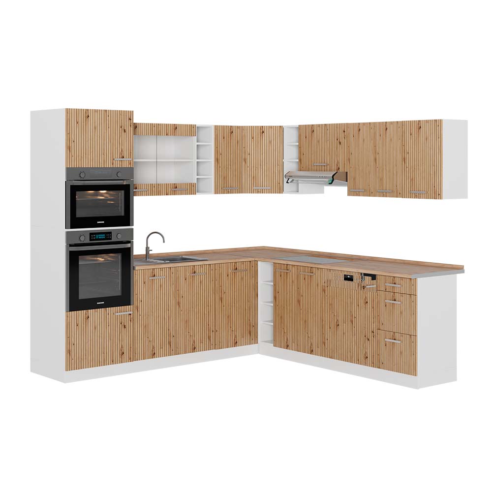 foto del prodotto vicco cucina angolare completa rovere artigianale bianco 237 x 247 cm , pl rovere