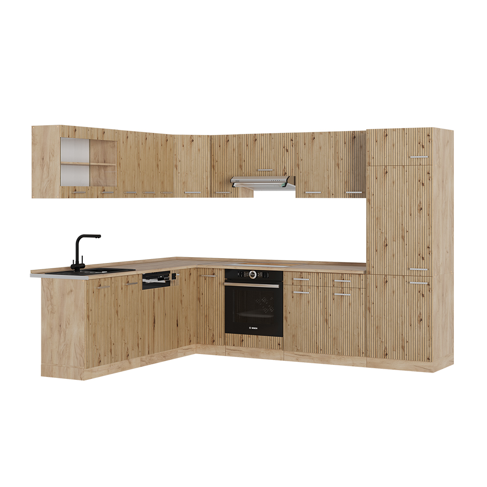 foto del prodotto vicco cucina angolare completa rovere artigianale rovere goldkraft 227 x 287 cm senza piano di lavoro