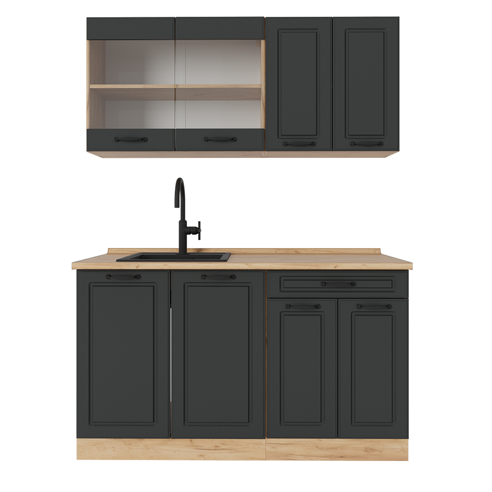 foto del prodotto vicco cucina completa antracite casa di campagna/rovere dorato 140 cm senza piano di lavoro