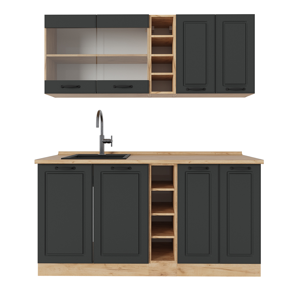 foto del prodotto vicco cucina completa antracite casa di campagna rovere dorato 160 cm , pl rovere