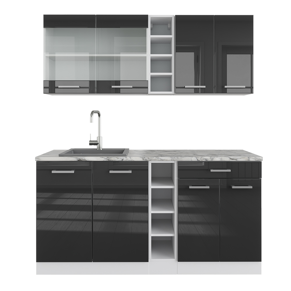 foto del prodotto vicco cucina completa antracite lucido bianco 160 cm , pl marmo