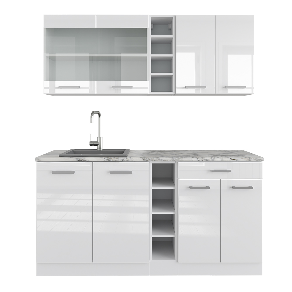 foto del prodotto vicco cucina completa bianco lucido bianco 160 cm , pl marmo