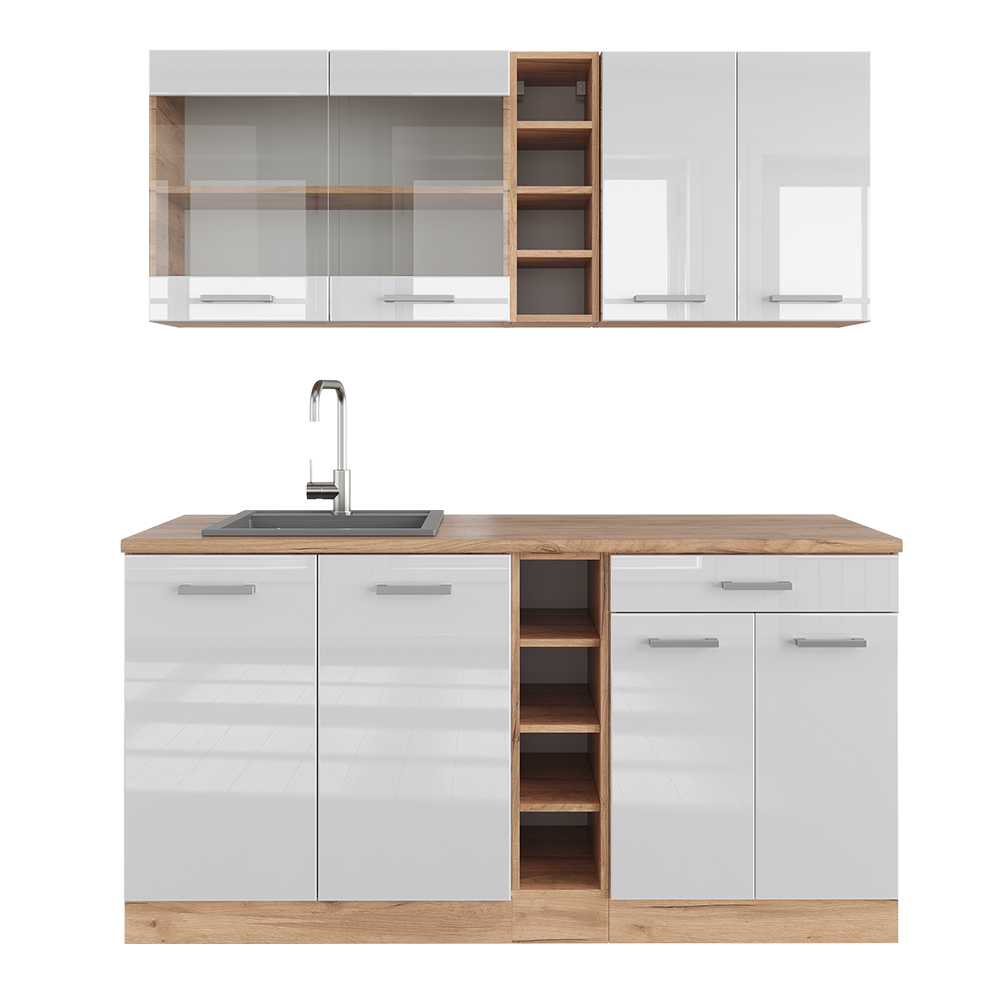foto del prodotto vicco cucina completa bianco lucido/oro power oak 160 cm , pl rovere