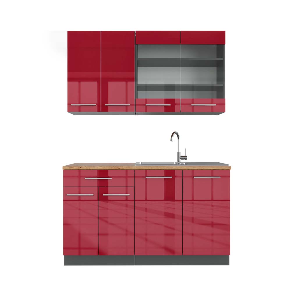 foto del prodotto vicco cucina completa bordeaux lucido antracite 140 cm , pl rovere
