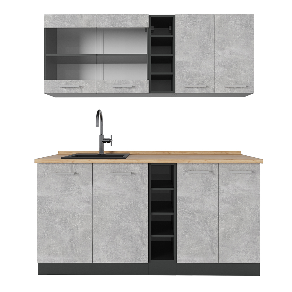 foto del prodotto vicco cucina completa calcestruzzo antracite 160 cm , pl rovere