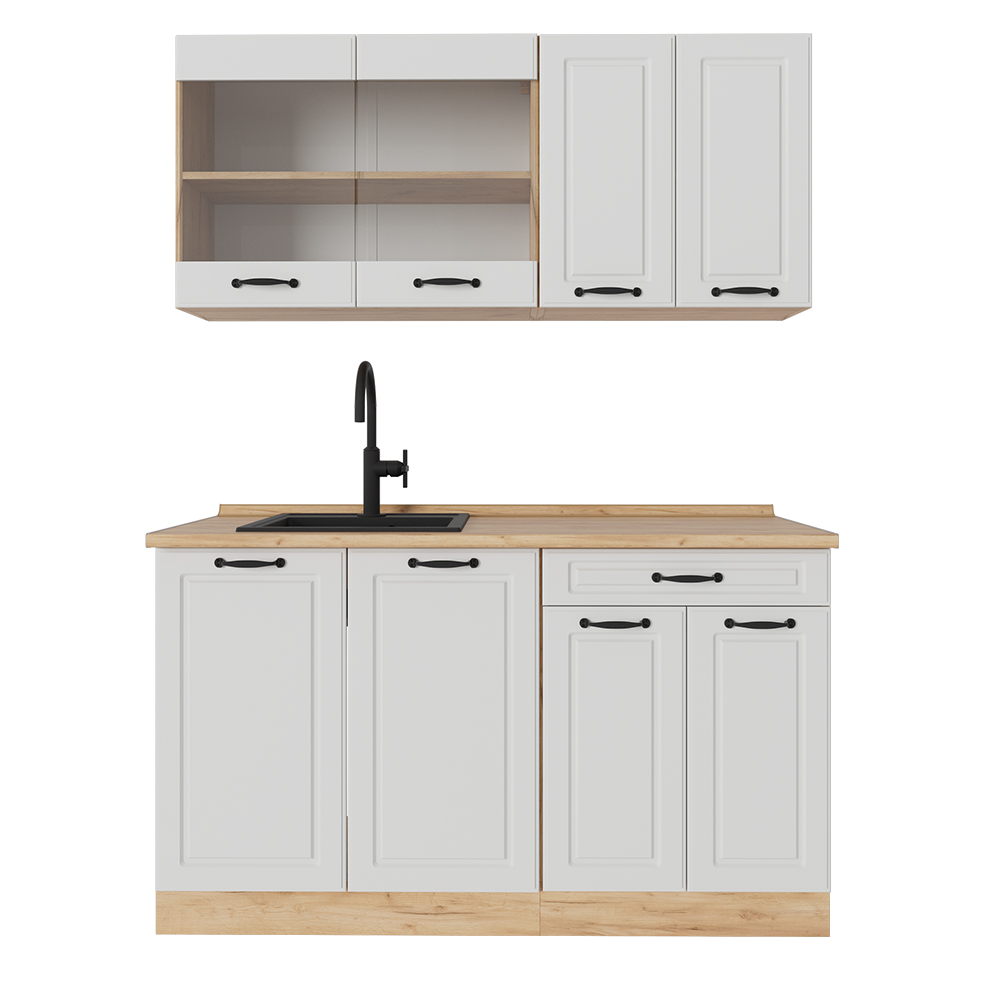 foto del prodotto vicco cucina completa casa di campagna bianca quercia dorata 140 cm senza piano di lavoro