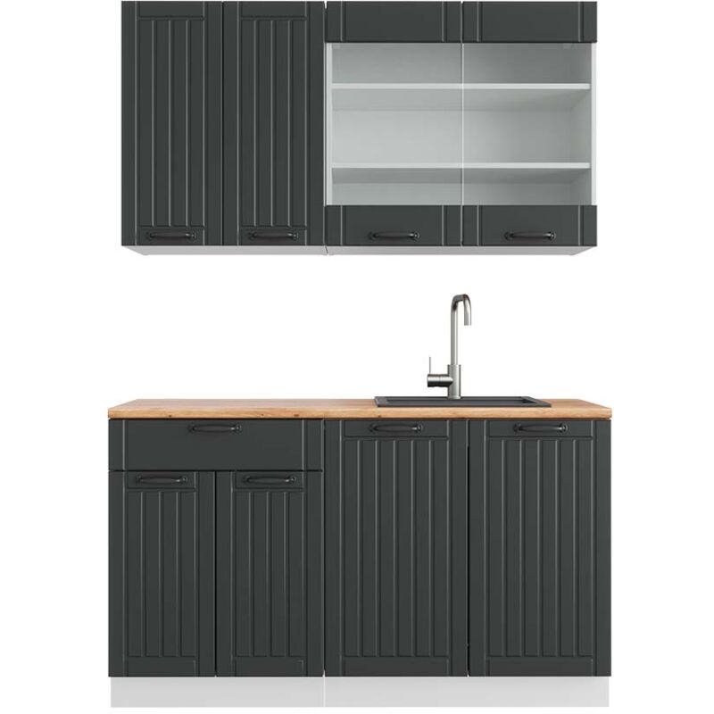 foto del prodotto vicco cucina completa fame line, antracite casa di campagna bianco, 140 cm , pl rovere