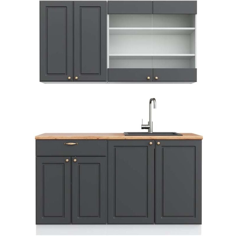 foto del prodotto vicco - cucina completa fame-line, antracite-oro bianco, 140 cm , pl rovere