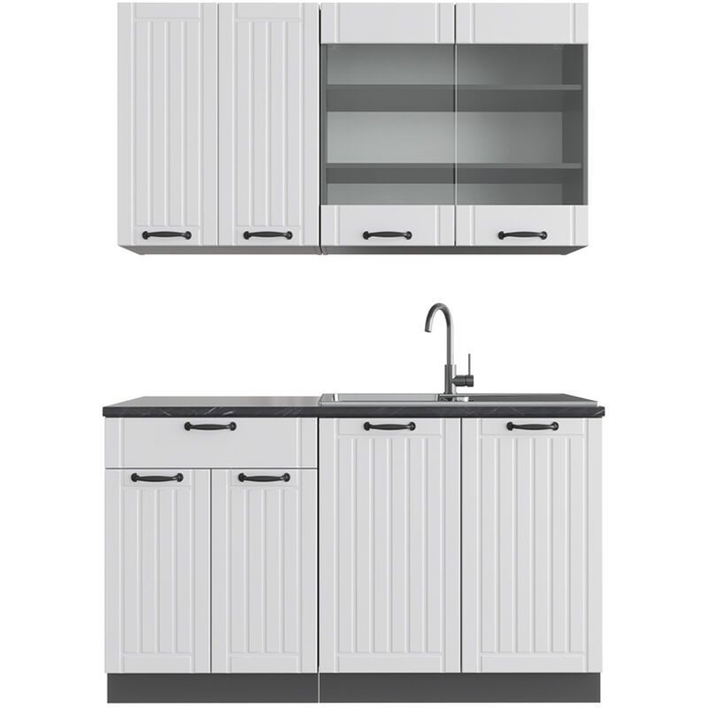 foto del prodotto vicco cucina completa fame line, bianco casa di campagna antracite, 140 cm senza piano di lavoro