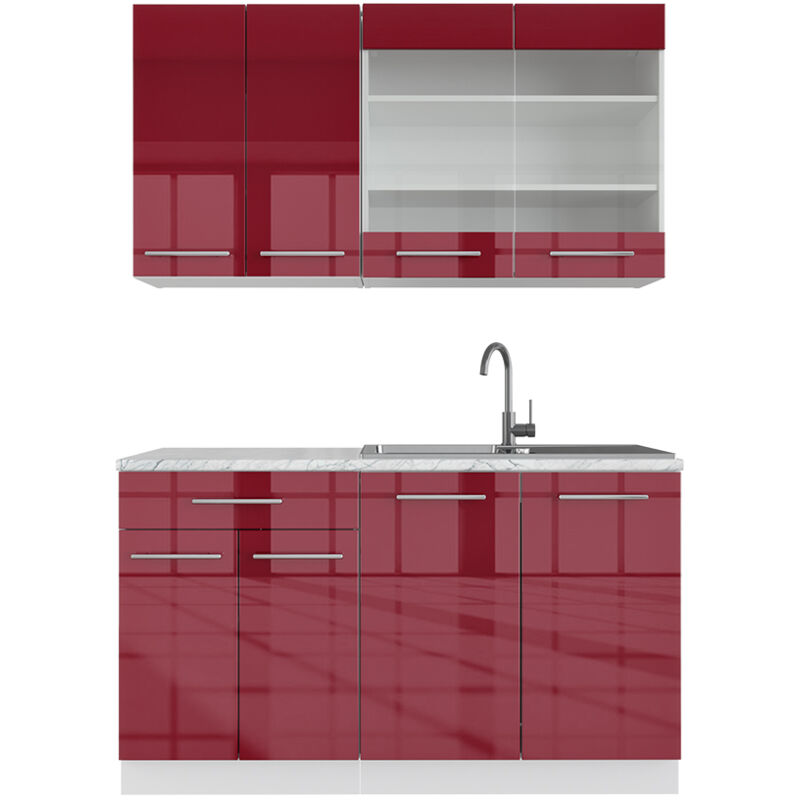 foto del prodotto vicco - cucina completa fame-line, bordeaux lucido bianco, 140 cm , pl marmo