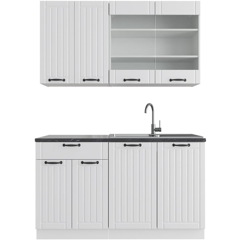 foto del prodotto vicco cucina completa fame line, casa di campagna bianca bianco, 140 cm senza piano di lavoro