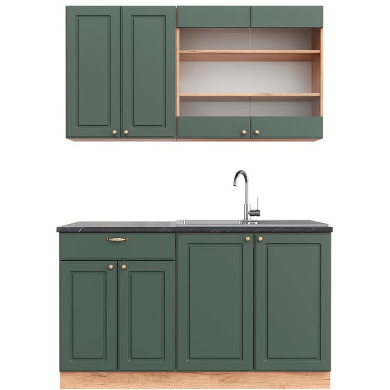 foto del prodotto vicco cucina completa fame line, quercia verde oro country oro power, 140 cm , pl antracite