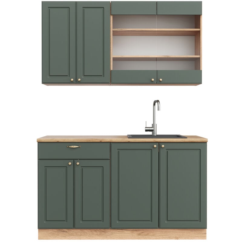 foto del prodotto vicco cucina completa fame line, quercia verde oro country oro power, 140 cm senza piano di lavoro