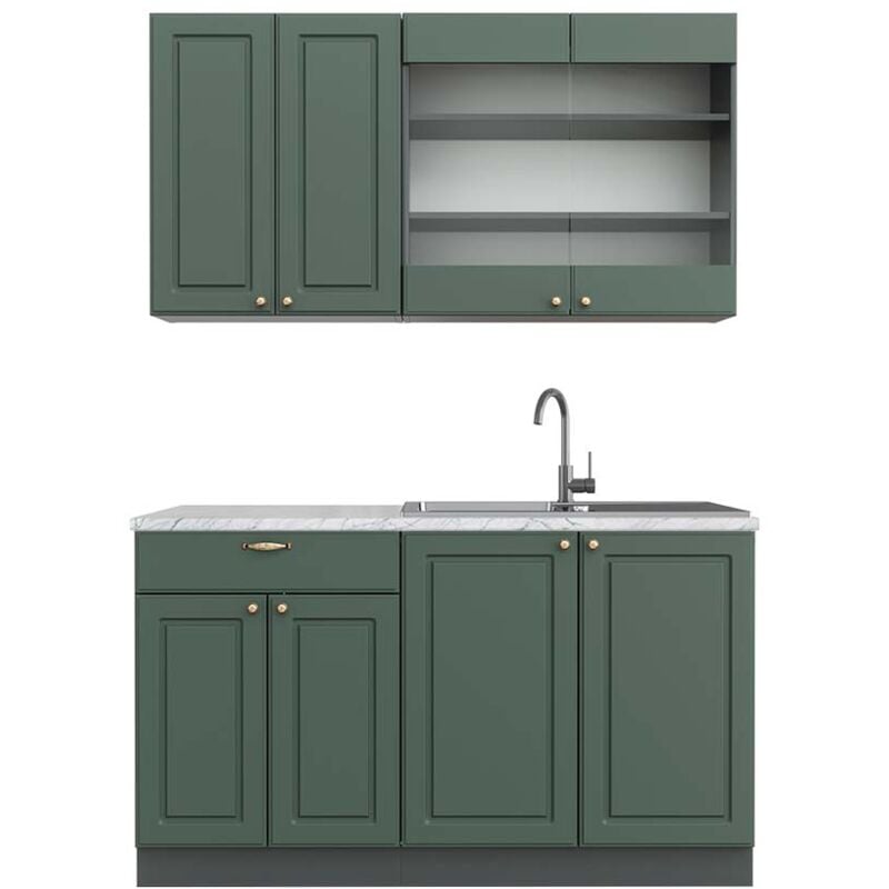 foto del prodotto vicco cucina completa fame line, verde oro country house antracite, 140 cm , pl marmo