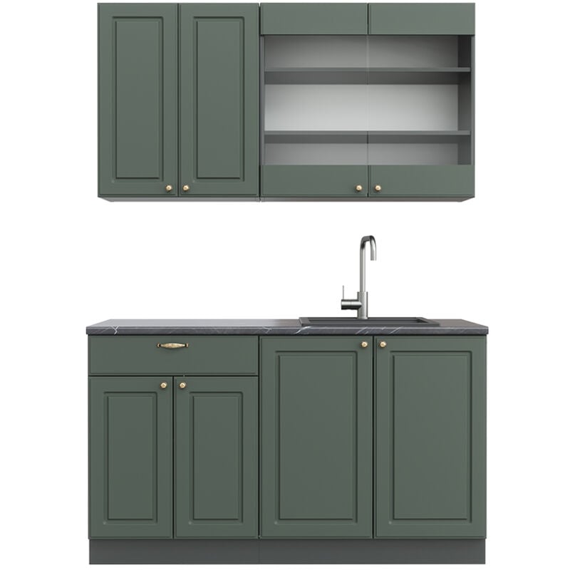 foto del prodotto vicco cucina completa fame line, verde oro country house antracite, 140 cm senza piano di lavoro