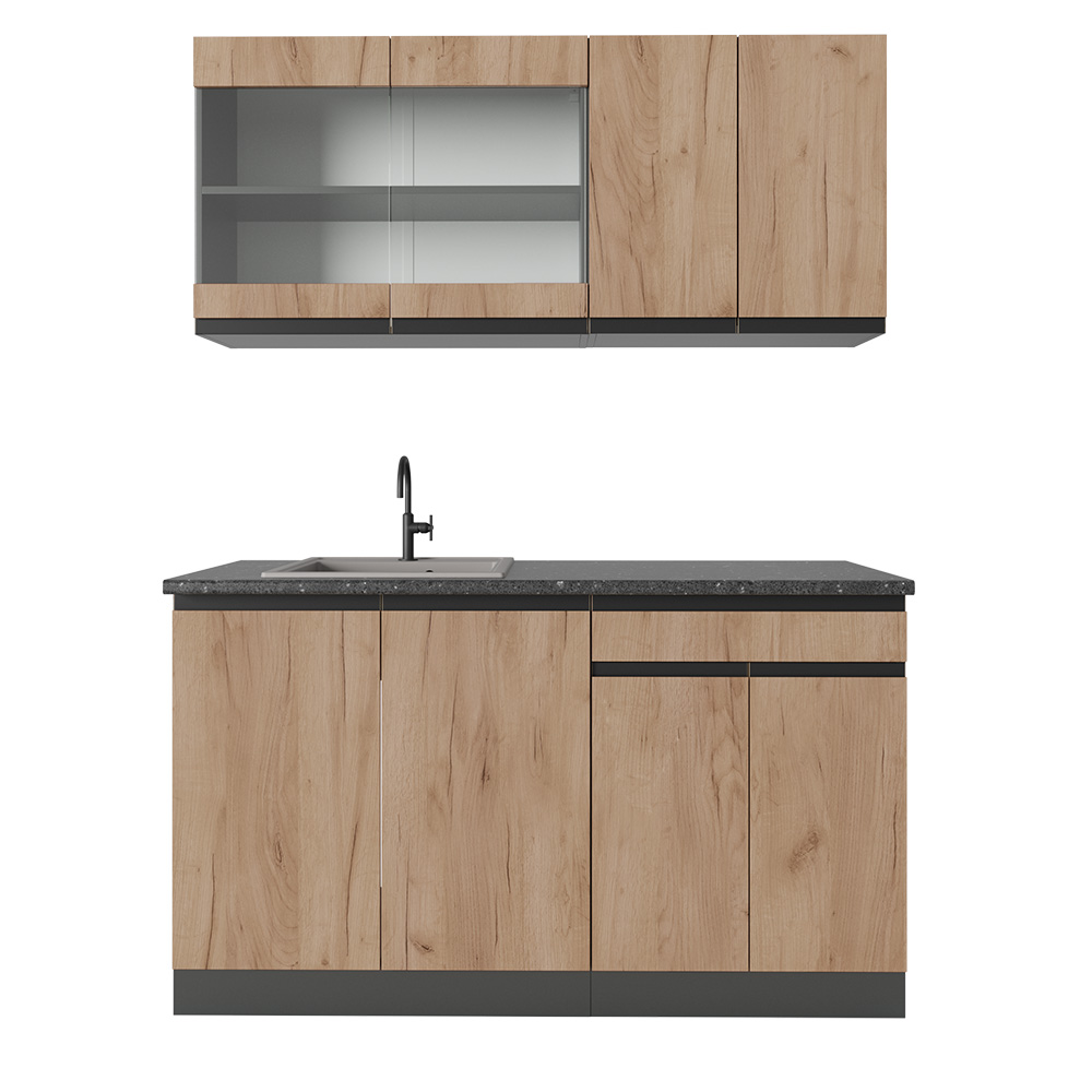 foto del prodotto vicco cucina completa quercia dorata/antracite 140 cm forma a j