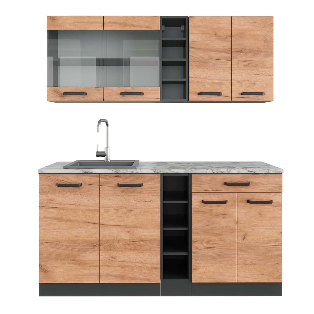 foto del prodotto vicco cucina completa quercia dorata antracite 160 cm , pl marmo