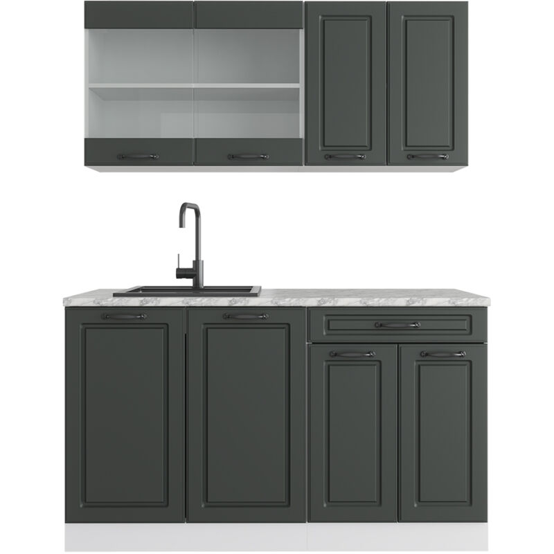 foto del prodotto vicco cucina completa r line, antracite casa di campagna bianco, 140 cm senza piano di lavoro