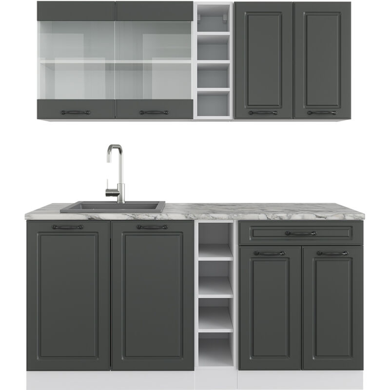 foto del prodotto vicco cucina completa r line, antracite casa di campagna bianco, 160 cm senza piano di lavoro