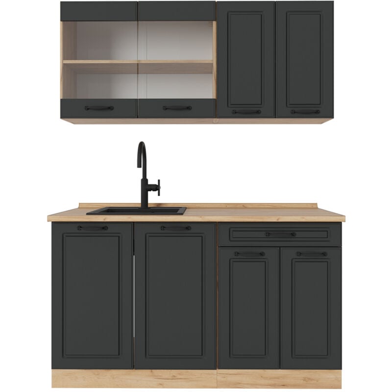 foto del prodotto vicco cucina completa r line, antracite casa di campagna rovere dorato, 140 cm senza piano di lavoro