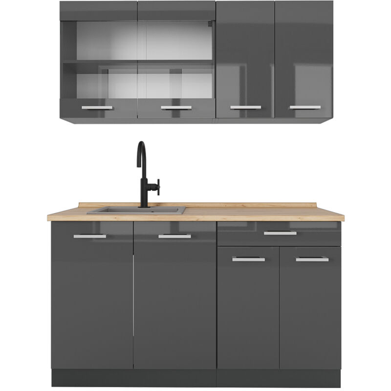 foto del prodotto vicco cucina completa r line, antracite lucido antracite, 140 cm senza piano di lavoro