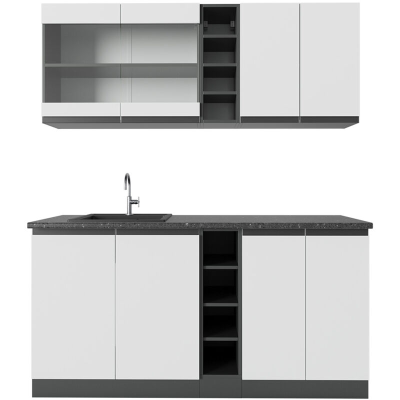 foto del prodotto vicco - cucina completa r-line, bianco antracite, 160 cm forma a j