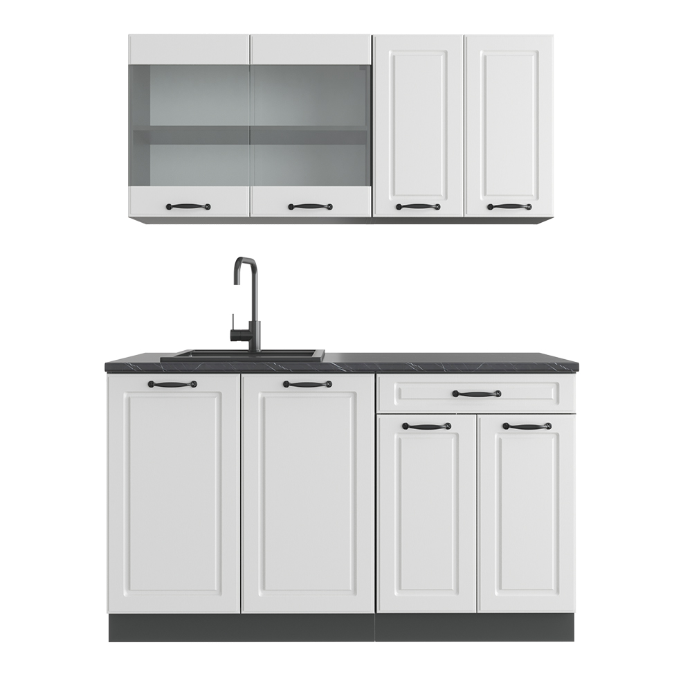 foto del prodotto vicco cucina completa r line, bianco casa di campagna antracite, 140 cm senza piano di lavoro