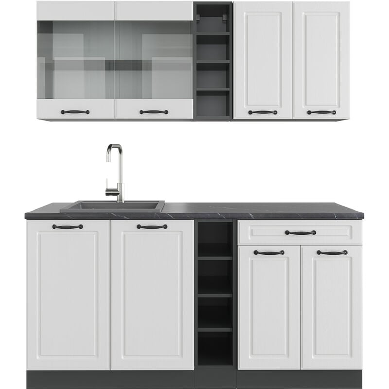 foto del prodotto vicco cucina completa r line, bianco casa di campagna antracite, 160 cm senza piano di lavoro