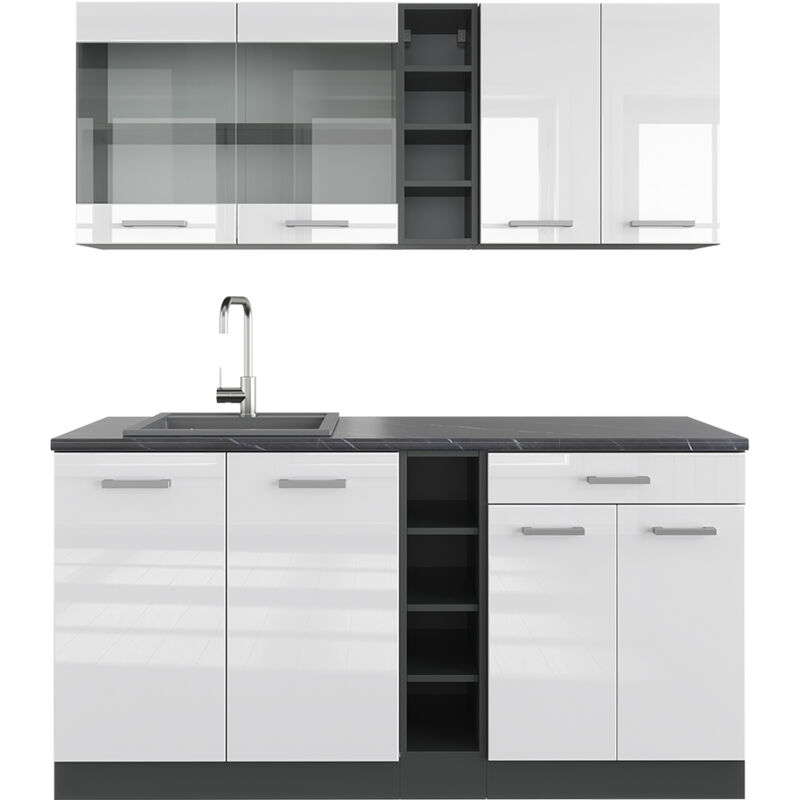 foto del prodotto vicco cucina completa r line, bianco lucido antracite, 160 cm senza piano di lavoro
