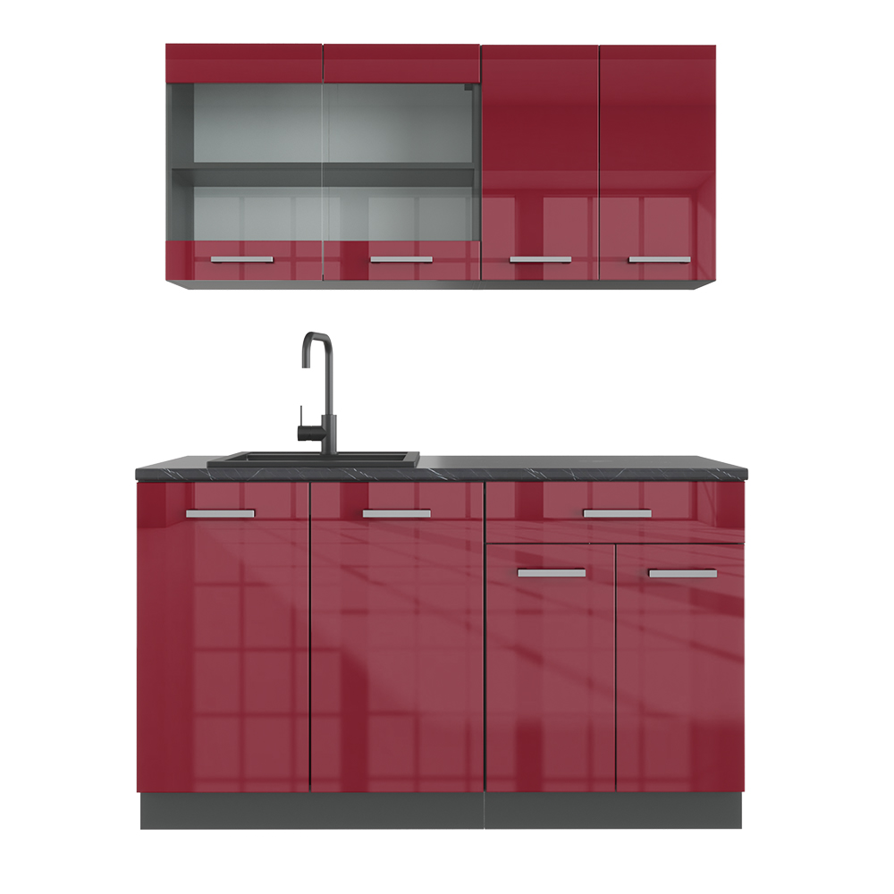 foto del prodotto vicco cucina completa r line, bordeaux lucido antracite, 140 cm senza piano di lavoro