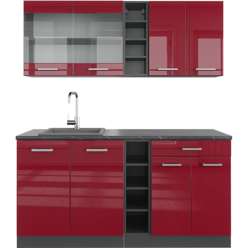 foto del prodotto vicco cucina completa r line, bordeaux lucido antracite, 160 cm senza piano di lavoro