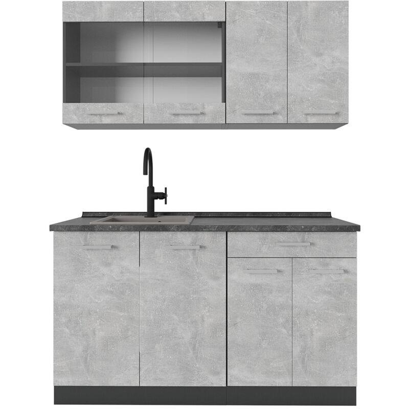 foto del prodotto vicco cucina completa r line, calcestruzzo antracite, 140 cm senza piano di lavoro