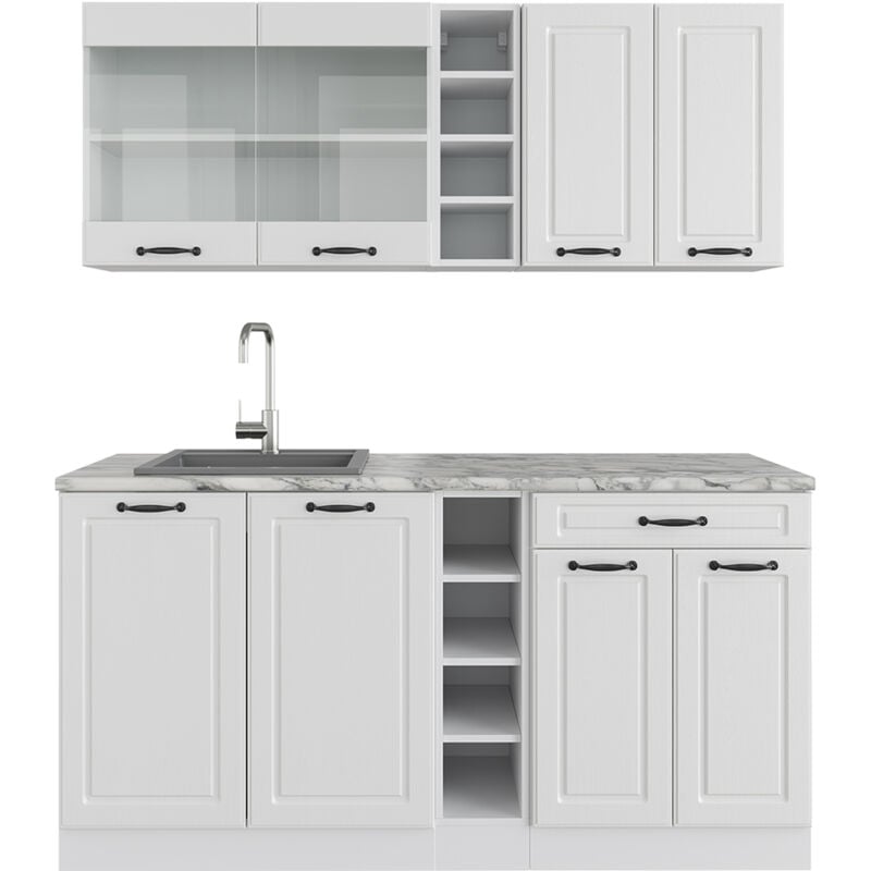 foto del prodotto vicco cucina completa r line, casa di campagna bianca bianco, 160 cm senza piano di lavoro