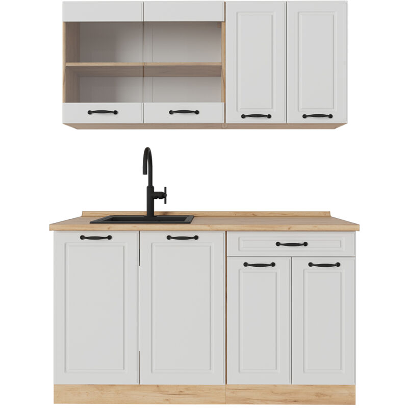 foto del prodotto vicco cucina completa r line, casa di campagna bianca quercia dorata, 140 cm senza piano di lavoro