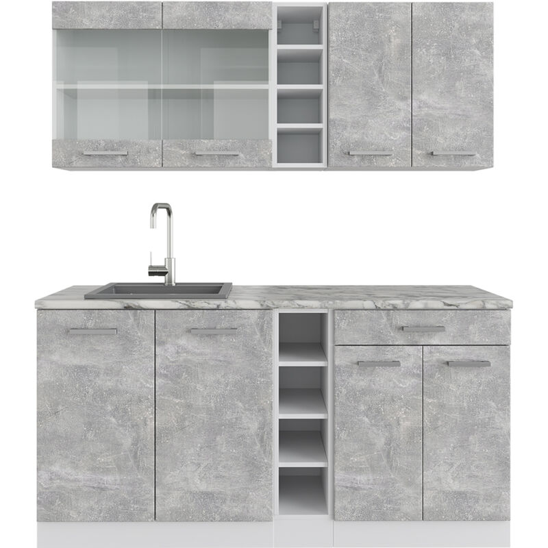 foto del prodotto vicco cucina completa r line, cemento bianco, 160 cm senza piano di lavoro